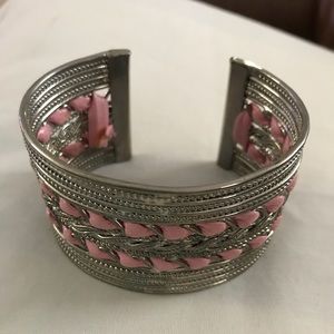Pink and silver braided thick bracelet